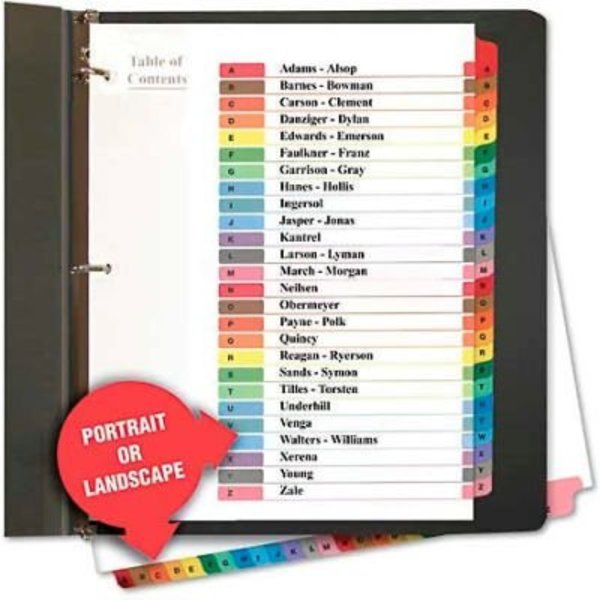 Universal One Table of Contents Dividers, Assorted Color 26-Tab, A-Z, Letter, White, 26/Set UNV24812***
